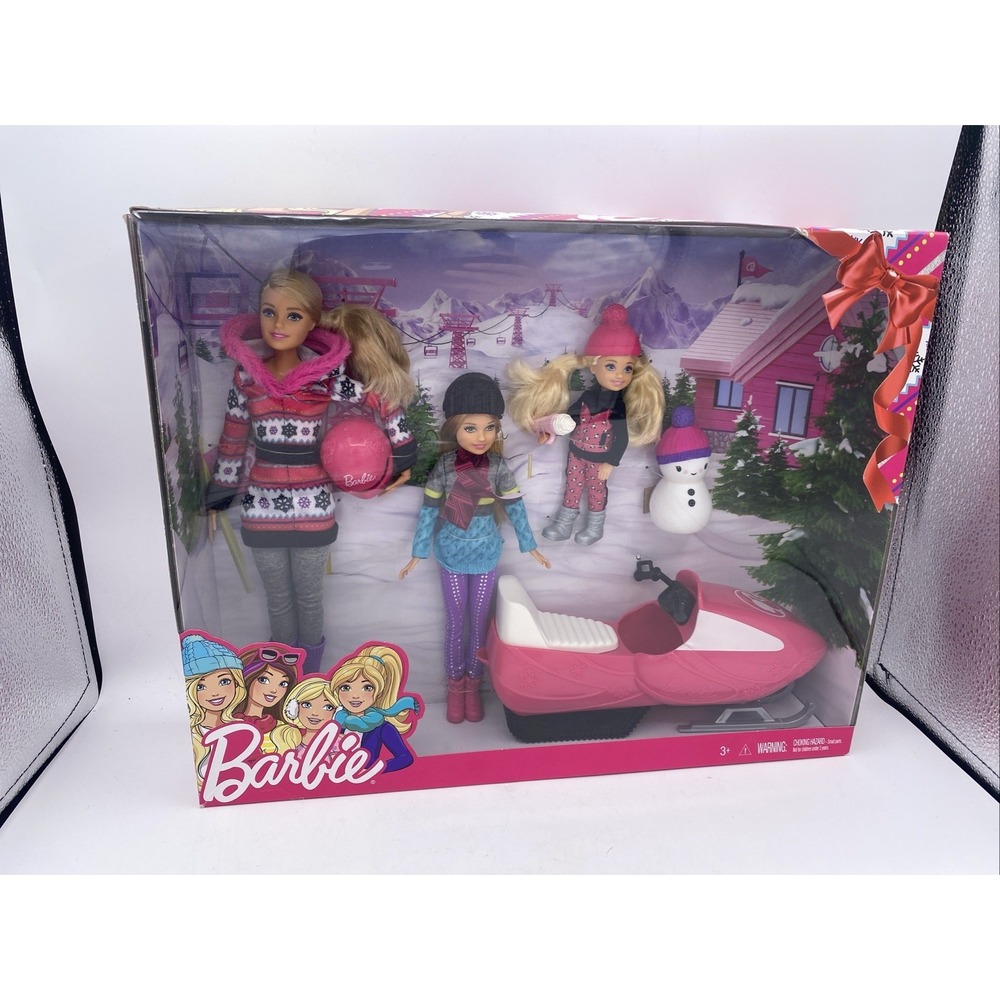 New In Box Barbie Sisters Winter Snow Fun Gift Set Snowmobile FDR73 Sealed